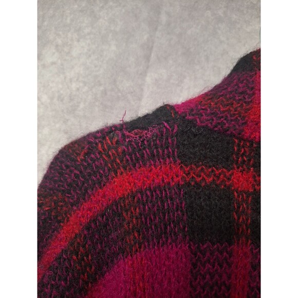 Vtg 80s I.B. Diffusion Mohair Wool Thick Furry Plaid Bright Cardigan Womens Sz L - Picture 13 of 15